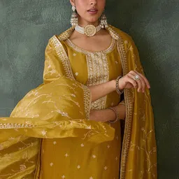 Indo Era Women Embroidered Regular Sequinned Kurta with Trousers & Dupatta-image-19