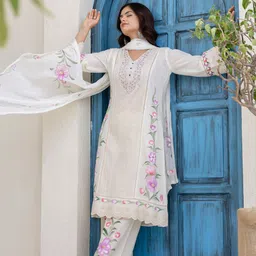 Anouk Women Ethnic Motifs Embroidered Cotton Kurta with Trousers & Dupatta image 5