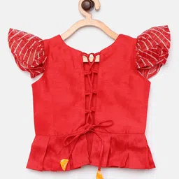 BownBee Girls Red & White Striped Ready to Wear Lehenga & Blouse with Dupatta image 2