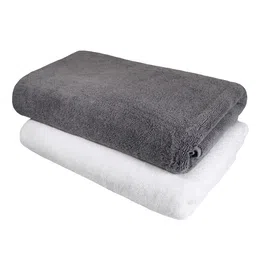 Heelium Set of 2 Grey & White Solid 600GSM Quick Absorbent Super Soft Bamboo Bath Towels image 3
