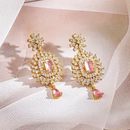 Rubans 22K Gold-Plated Pastel Pink Stone & Cubic Zirconia Studded Jewellery Set image 4
