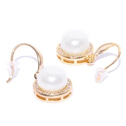 Carlton London White Gold-Plated Beaded & Stone-Studded Circular Drop Earrings image 3