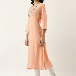 RangDeep Women Peach-Coloured & Navy Blue Yoke Embroidered Kurta image 5