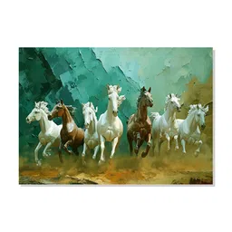 Myntra Elegant Homes Green & White Seven Running Horses Vastu Printed Canvas Wall Art image 4