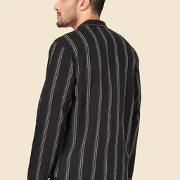 indus route by Pantaloons Men Black Striped Printed Rolled-up Sleeves Kurta image 4
