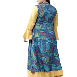 KALINI Plus Size Floral Embroidered Bell Sleeves Anarkali Kurta image 4
