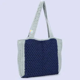 Magic Needles Navy Blue & Grey Melange Oversized Shopper Shoulder Bag image 4