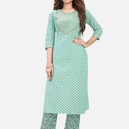 Vbuyz Women Turquoise Blue Ethnic Motifs Printed Panelled Kurta with Trousers & With Dupatta image 3