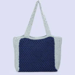 Magic Needles Navy Blue & Grey Melange Oversized Shopper Shoulder Bag image 2