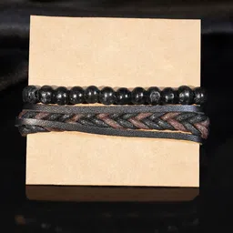 The Roadster Lifestyle Co Men Set Of 2 Black & Brown Alloy Multistrand Bracelet-picture-25
