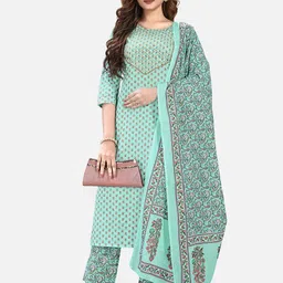 Vbuyz Women Turquoise Blue Ethnic Motifs Printed Panelled Kurta with Trousers & With Dupatta image 2