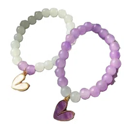 aurora gems Crystal Beads Bracelet, White and Purple with Heart Charm, Best fro Women Gifting celberation | Set Of 2 | image 1