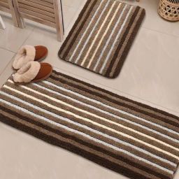 saral home Brown Geometric Microfiber 2Pcs Inches AntiSkid Bath Mats-picture-9