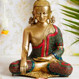 eCraftIndia Gold-Toned & Red Handcrafted Dignified Meditating Lord Buddha Idol Showpiece-picture-24
