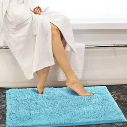 OBSESSIONS Turquoise Blue Solid Pure Cotton 2800 GSM Anti-Skid Bath Rug-image-84