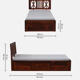 woodsworth from pepperfry Kenzo Sheesham Wood Single Bed In Honey Oak Finish With Box Storage image 2