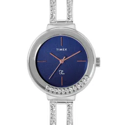 Timex Women Blue Brass Dial & Silver Toned Bracelet Style Straps Analogue Watch TWEL13500 image 1