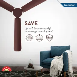 Crompton Energion Hyperjet 5 Star 1200mm 3 Blade BLDC Motor Ceiling Fan with Remote (Inverter Technology, Brown) image 5