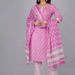 Mishree Collection Women Ethnic Motifs Printed Regular Kantha Work Pure Cotton Kurta with Palazzos & With-picture-32