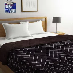 KLOTTHE Blue & Coffee Brown Set of 2 Geometric Heavy Winter Double Bed Quilt-image-42