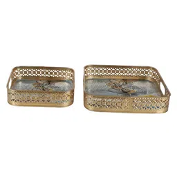 amaya decors Square Gold Deer Tray Set of 2 image 3