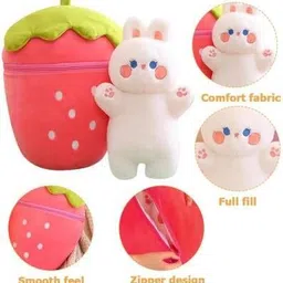 nihan enterprises Hidden Rabit Strawbery Ziper Bunny Fruit Buny Soft Toys Stuffed Animal Plush Toy- 30 cm image 3