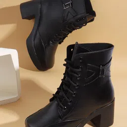 killer Women’s Combat-Style High Ankle Boots | Lace-Up with Bold Buckle Accent Boots For Women image 1