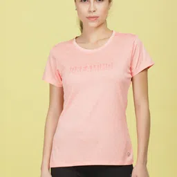 Microfiber Printed Anti Bacterial Sports Women Solid Crew Neck Polyester Pink T-Shirt-image-50