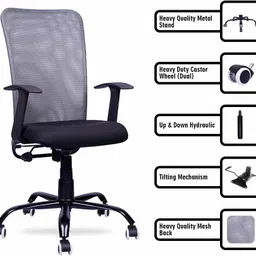 beaatho Florence Metal Base Mid Back Revolving Office Chair (4 Color Options) Mesh Office Executive Chair image 4