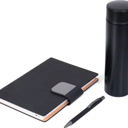 scribelle A5 Notebook Premium PU With Loop Combo Set with Pen & Reusable Bottle Regular Notebook 80 gsm Black,Box 208 Pages image 3