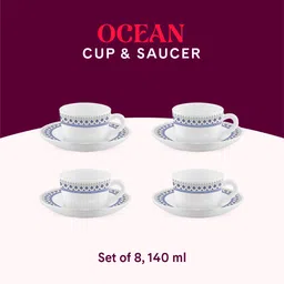 larah by borosil Pack of 8 Opalware Ocean Tea/Coffee, Bone Ash Free Crockery Set Ideal For Daily Use & Gifting image 4