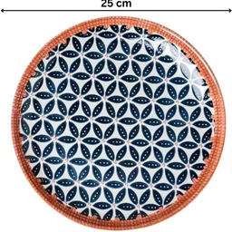 seenoz Premium Ceramic Plate with Indigo Petal Design and Textured Brown Rim Dinner Plate image 2