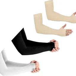 Arm Sleeves for Cricket,Riding & Activities Black,White and Beige (Pack of 3) Riding Gloves-image-29