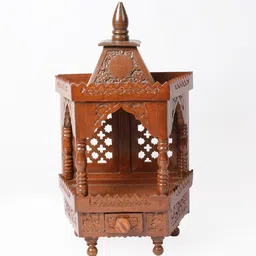shilpi Climent Brown Sheesham Wood Floor Rested Mandir With Door image 2