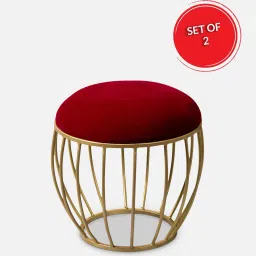 nestroots Lush Velvet Foot Stool in Maroon Color with (Set of 2) image 2