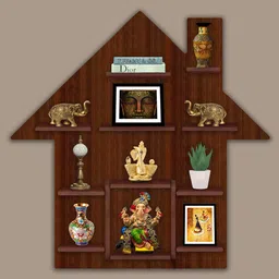 vibecrafts Hut House Shape Walnut Wood Wall Shelf image 4
