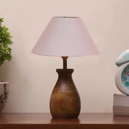 new era Grey Cotton Table Lamp With Wood Base image 2