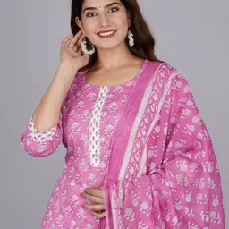 Mishree Collection Women Ethnic Motifs Printed Regular Kantha Work Pure Cotton Kurta with Palazzos & With image 4