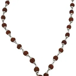 kuttumb gems & jewels Brown 5 Mukhi Rudraksha Mala in Silver Designer Caps (7 mm) - Natural Rudraksha Silver Beads Brass, Wood Pendant image 4