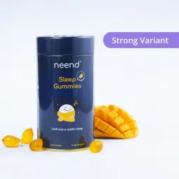 NEEND Melatonin Sleep Gummies (30 Gummies Pack) | Natural Sleeping Aid for Deep Sleep | 100% Veg for Stress Relief, Relaxation & Insomnia | Mango flavoured (5mg Melatonin) | Chamomile & Valerian Root Extrac image 2