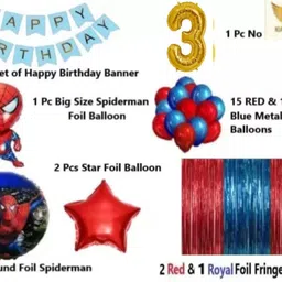 kr 3RD HAPPY BIRTHDAY DECORATION WITH SPIDERMAN THEME RED BLUE BALLOON & CURTAIN image 2