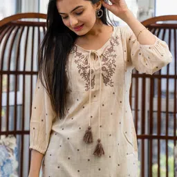 houseofcommon Party Regular Sleeves Embroidered Women Beige Top-picture-37
