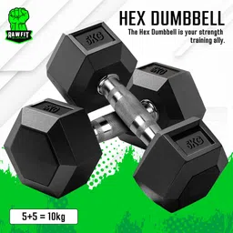 rawfit Rubber Coated Hexa Dumbbell Set For Men & Women| 5 KG Pair Fixed Weight Dumbbell-picture-10