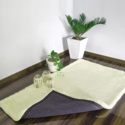 loomkart Cream Shaggy Polyester 3 ft x 5 ft Shaggy Carpet image 1