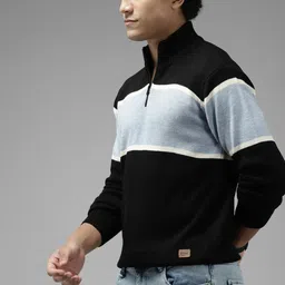 roadster Men Colorblock High Neck Black Sweater image 3
