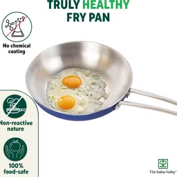 the indus valley Stainless Steel Blue Coloured Capsule Bottom Fry Pan - 8.9 inch Fry Pan 22.7 cm diameter 1.5 L capacity image 3