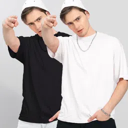 being wanted Men Solid Round Neck Pure Cotton Black, White T-Shirt-picture-12