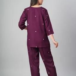 nefies Women Night Suit Set Maroon Printed image 2