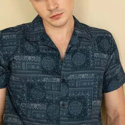 randomstyle Men Night Suit Set Dark Blue Printed image 4