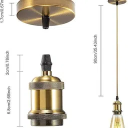 lymon Vintage Industrial Pendant Light Holder with 1m Round Cable (Gold) (Pack of 1) Downlighter Ceiling Light Ceiling Lamp image 5